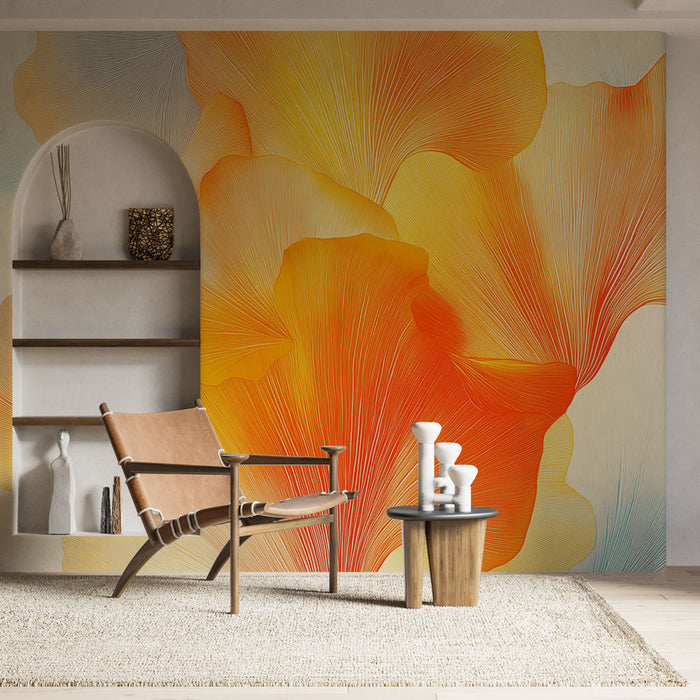 Mural Wallpaper ginkgo | Ginkgo leaves in a gradient of warm colors