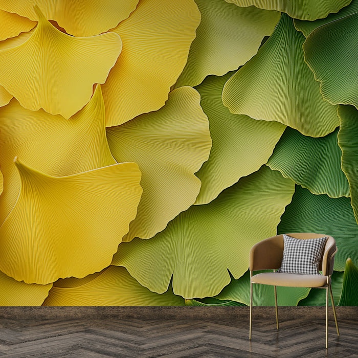 Papel de parede ginkgo | Folhas de ginkgo em tons de amarelo e verde