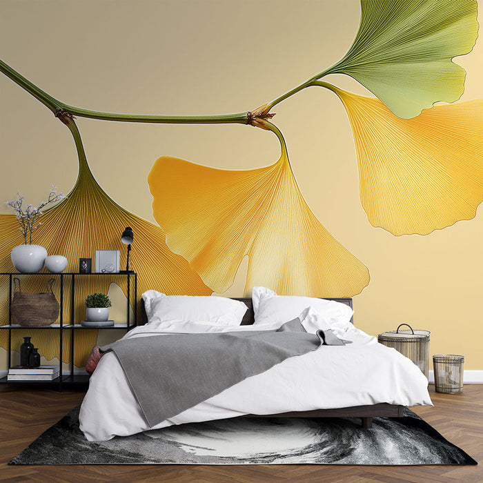 Papel de parede ginkgo | Folhas de ginkgo amarelas e verdes em um fundo pastel