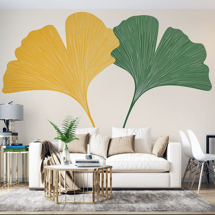 Tapetti ginkgo | Stylized ginkgo leaves in yellow and green