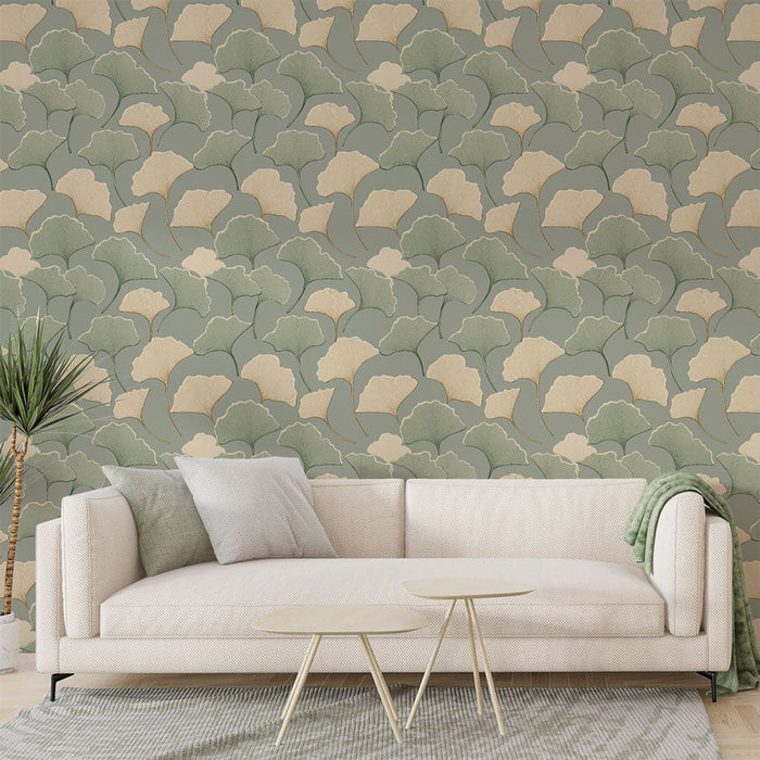 Tapeta ginkgo | Jemný motiv listů jinanu v jemných odstínech