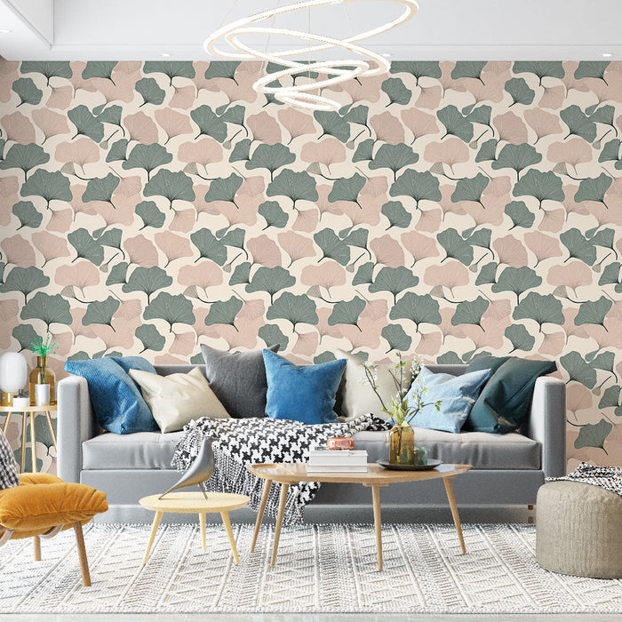 Papel de parede ginkgo | Delicado motivo de folhas de ginkgo em tons suaves
