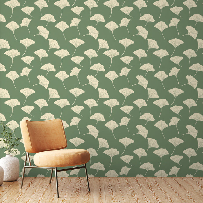 Fototapet ginkgo | Delikat motiv av ginkgoblader på en grønn bakgrunn