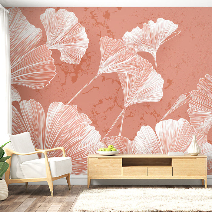 Tapete ginkgo | Елегантен мотив на листа от гинко върху теракотен розов фон