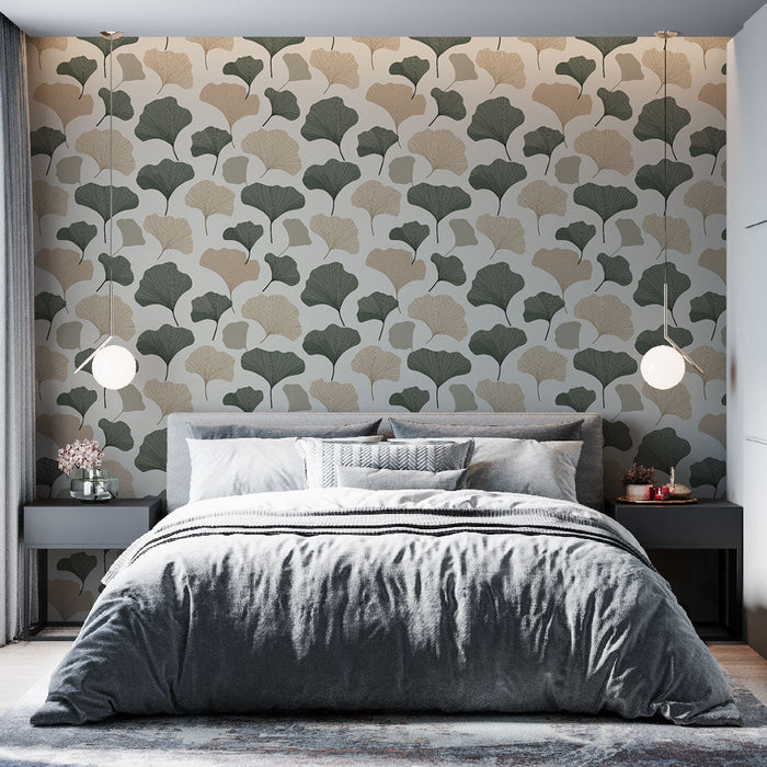 Mural Wallpaper ginkgo | Delicate ginkgo leaf patterns in soft shades