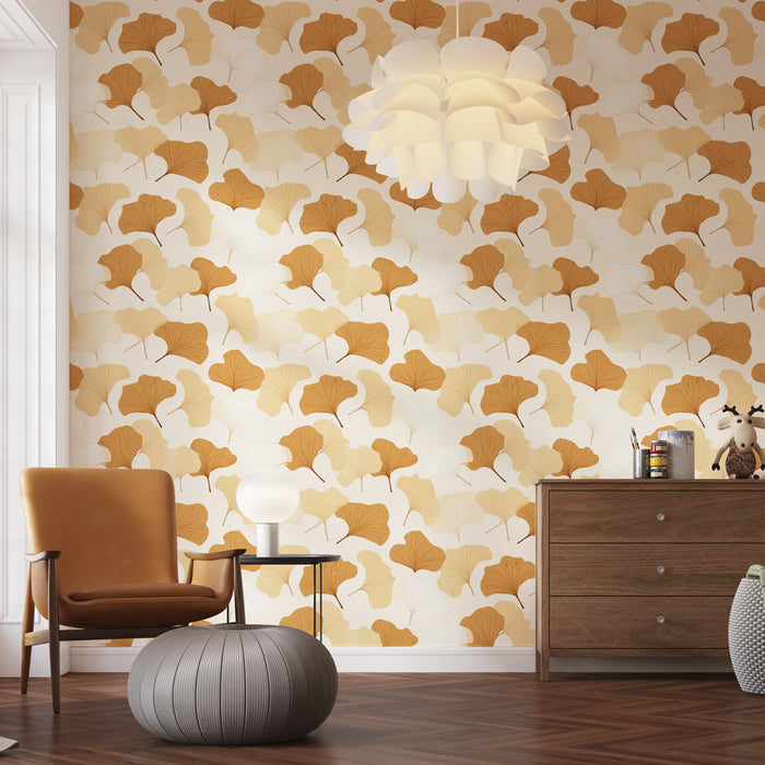 Papel de parede ginkgo | Motivos delicados de folhas de ginkgo em tons naturais