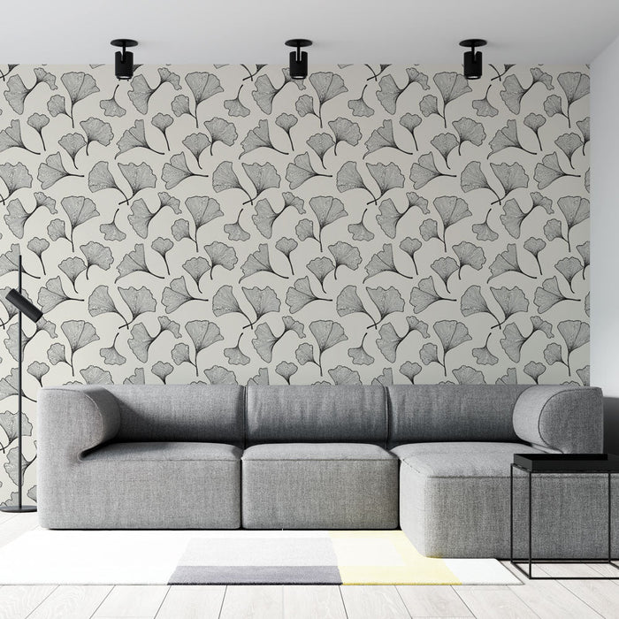 Tapete Ginkgo | Elegante Ginkgo-Blattmuster in Schwarz und Weiß