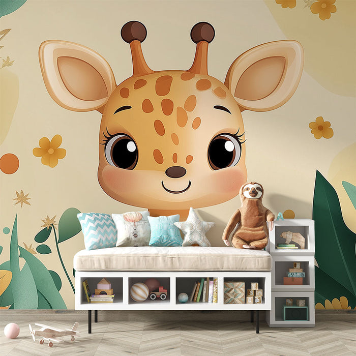 Fototapete giraffe | Niedliche Giraffe inmitten bunter Laubwälder