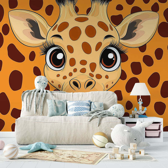 Tapeta s žirafou | Rozkošná žirafa na skvrnité oranžovém pozadí