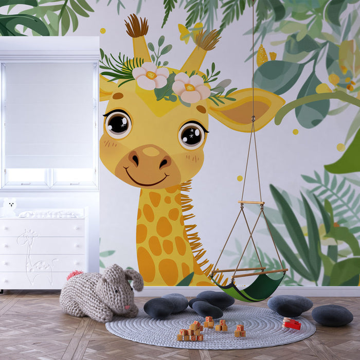 Mural Wallpaper flowering giraffe | Stars in the eyes