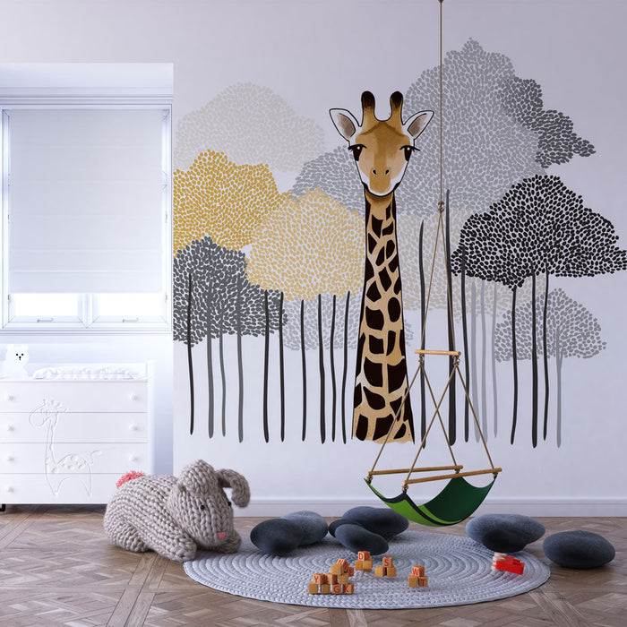 Tapete giraffe | Η καμηλοπάρδαλη στο μέσο ενός πολύχρωμου τοπίου ξυπνά τη σαβάνα