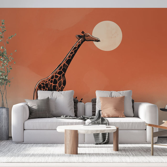 Mural Wallpaper giraffe | Artistic illustration of a giraffe under an orange sky