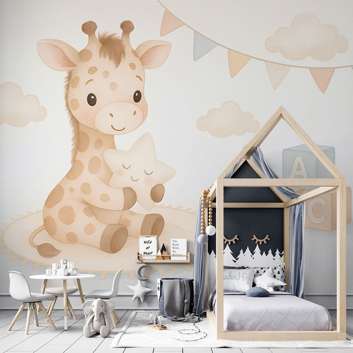 Tapet girafa drăguță | O girafă îmbrățișând o stea pe un fundal moale