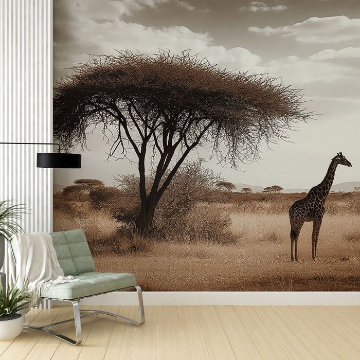 Papel de parede girafa | Paisagem africana em sépia