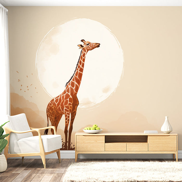 Mural Wallpaper giraffe | Silhouette of a majestic giraffe under a soft sky