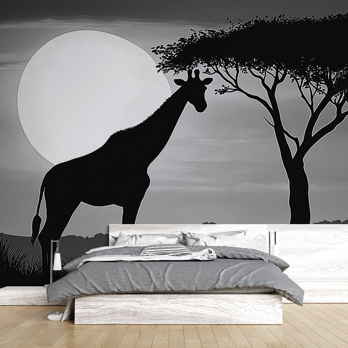 Mural Tapet giraffe | Elegant silhuett i månelyset