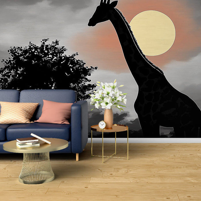 Mural Wallpaper giraffe | Majestic silhouette at sunset