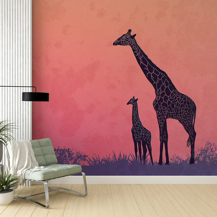 Tapete girafa | Κομψές σιλουέτες της καμηλοπάρδαλης σε ένα παστέλ κλίμακα φόντου