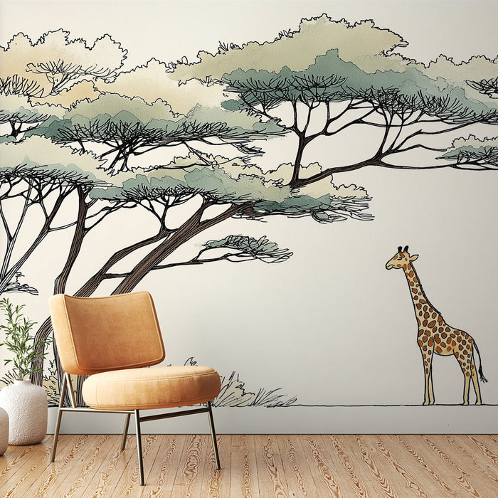 Mural Wallpaper giraffe | An elegant giraffe under stylized trees