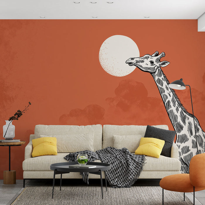 Mural Wallpaper giraffe | A majestic giraffe under an orange sky