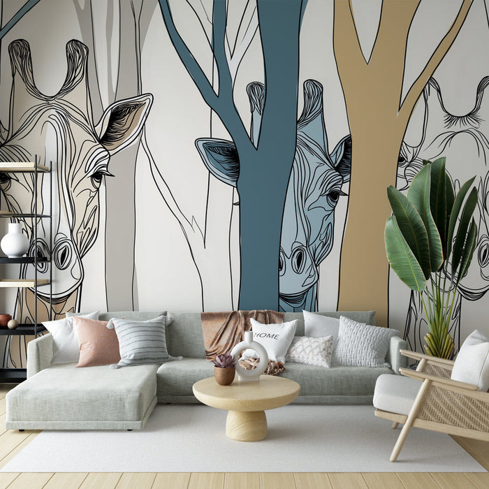 Tapete zirafi | Два стилизирани зирафи сред цветни дървета