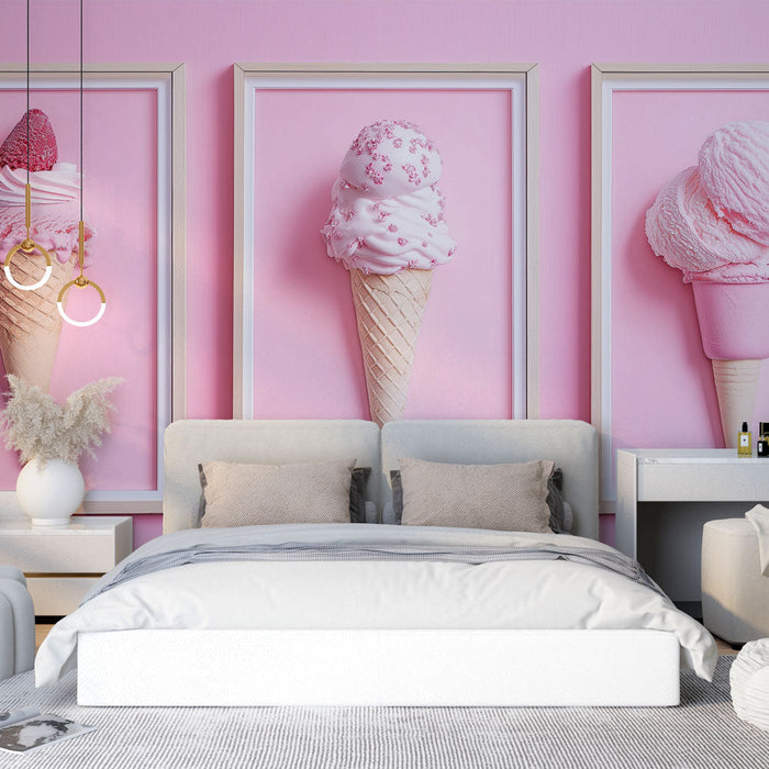 Fototapet | Tre isvafler på en delikat lyserød baggrund