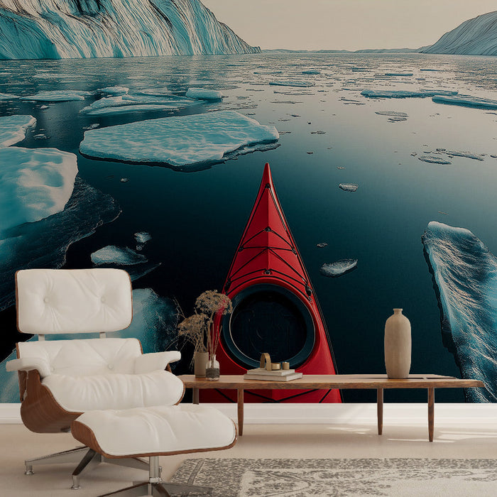 Tapete gletscher | Rotes Kajak auf eisigen Gewässern