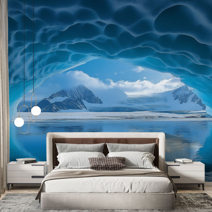 Tapeta na ścianę lodowca | Wspaniały widok przez niebieską jaskinię lodową