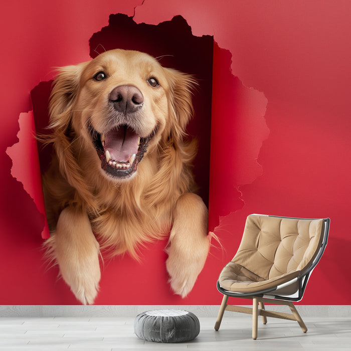 Mural Wallpaper golden Retriever | 3D som kommer ut av veggen