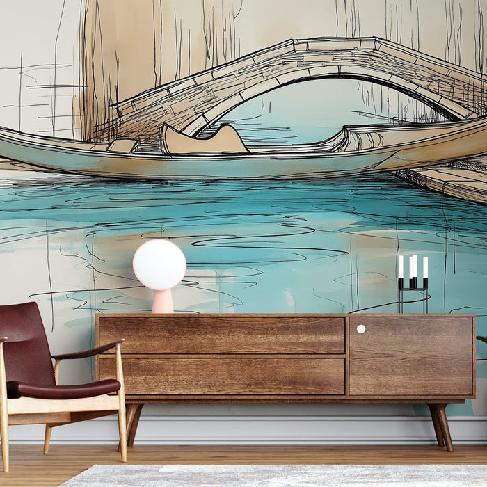 Tapete gondola | Καλλιτεχνική απεικόνιση μιας γόνδολας σε ένα γαλήνιο κανάλι