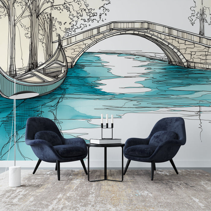 Tapete gondola | Εικονογράφηση ενός γκοντόλα σε ένα κανάλι με ένα γεφύρι στο παρασκήνιο