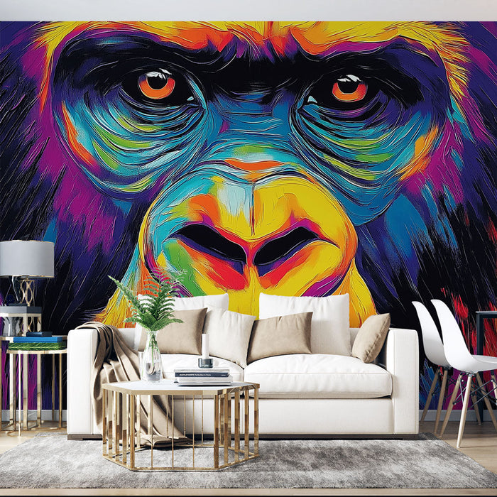 Foto Behang colorful-gorilla | Levendig portret van een gorilla in felle kleuren