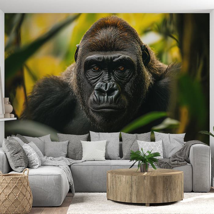 Papel pintado gorila | Primer plano de un majestuoso gorila en su hábitat natural
