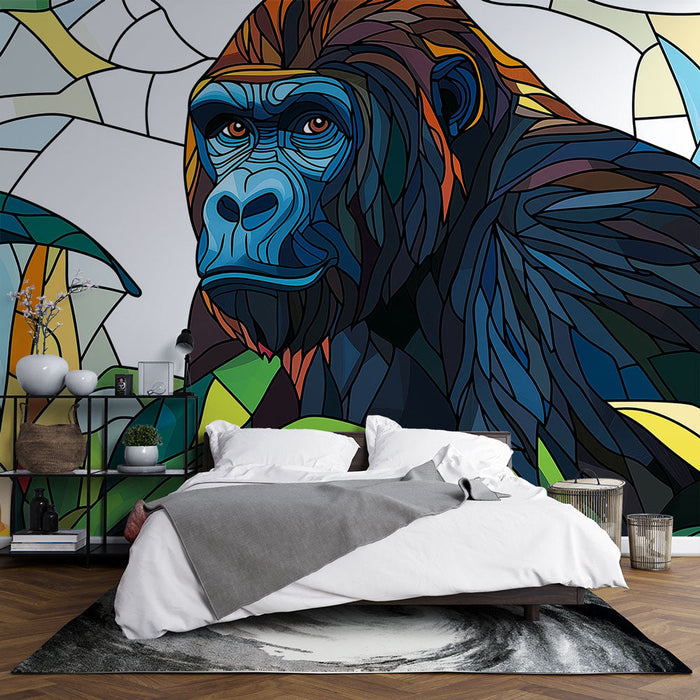 Tapete gorilla | Bunte Illustration eines Gorillas in einer tropischen Umgebung