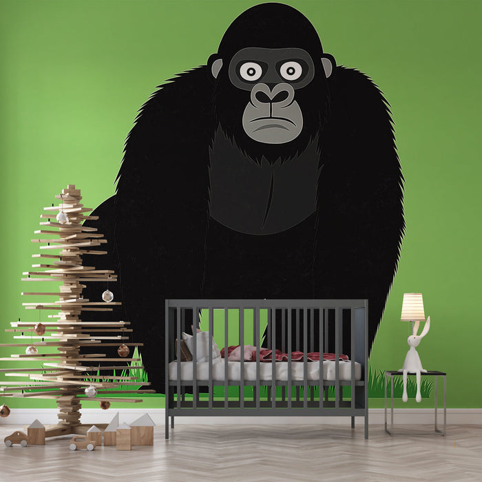 Falfestmény gorilla | Stilizált gorilla illusztráció zöld háttéren