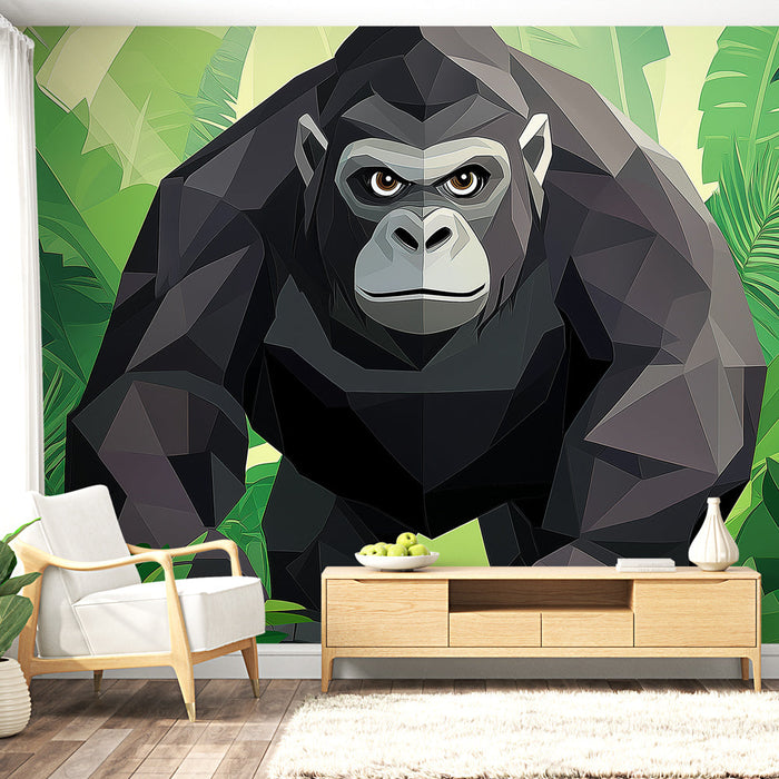 Falfestmény gorilla | A dzsungelben egy fenséges gorilla sokszögű illusztrációja