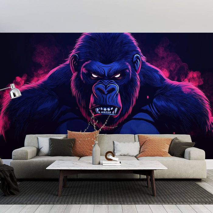 Tapeta gorila | Stilizirana ilustracija hrabrog gorile s jarkim bojama