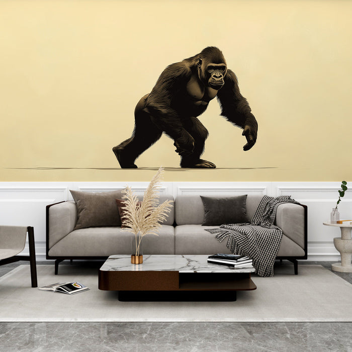 Papel pintado gorila | Ilustración estilizada de un gorila sobre un fondo beige