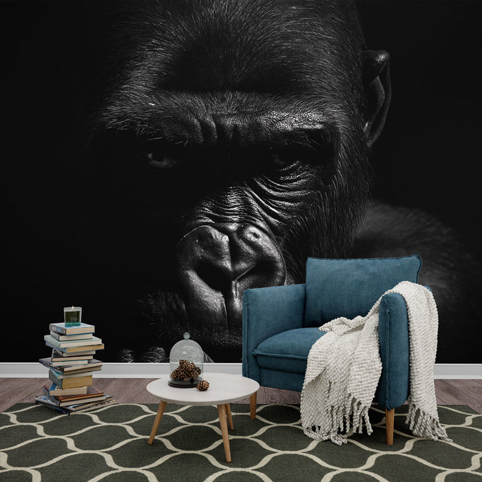 Tapete gorilla | Dramatisches Porträt eines Gorillas in Schwarz-Weiß