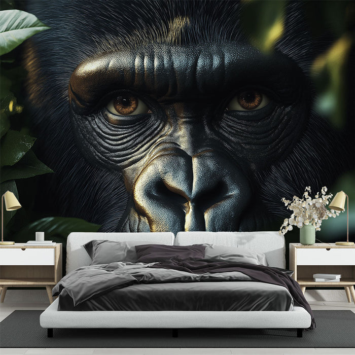 Papel pintado gorila | Retrato impactante de un gorila en la vegetación
