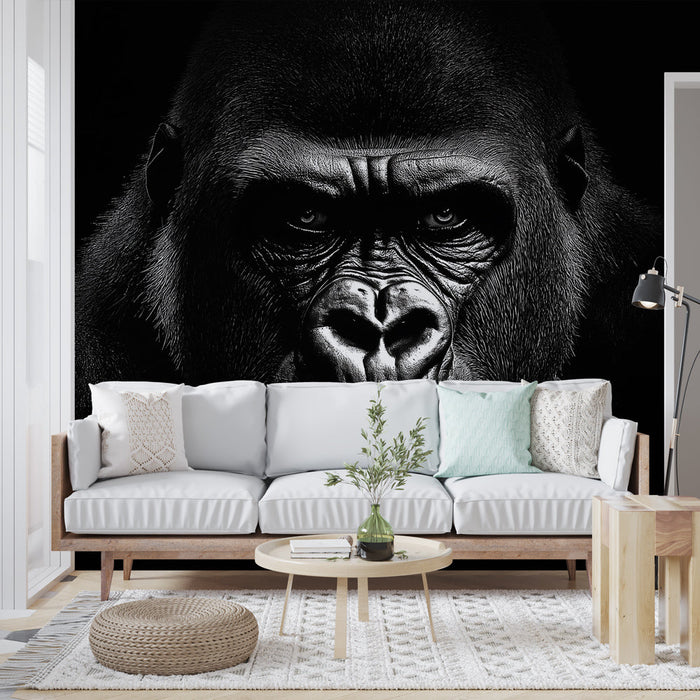 Papel de parede gorila | Retrato marcante de um gorila em um fundo preto
