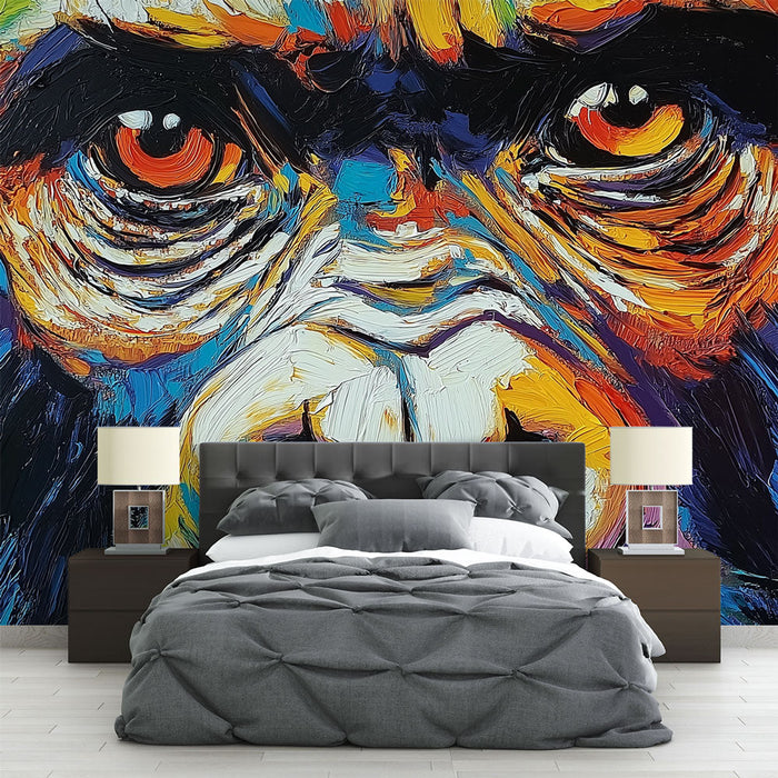 Papel pintado gorila | Retrato vibrante de un gorila con ojos penetrantes