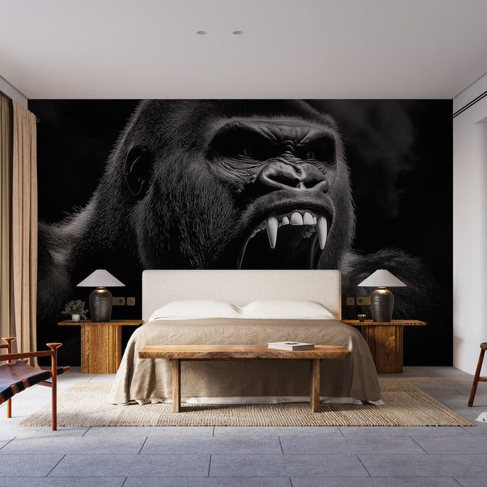 Papel de parede gorila poderoso | Retrato dramático de um gorila com um olhar penetrante