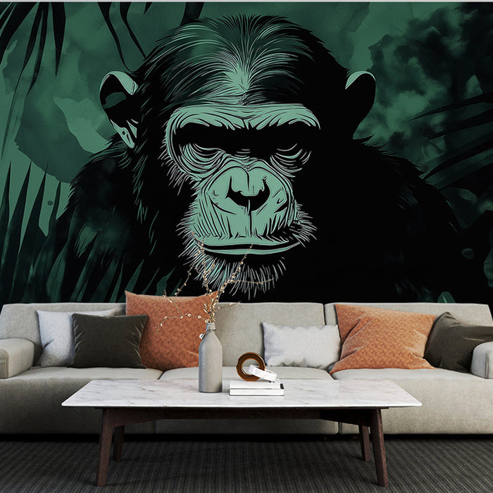 Tapeta gorilla | Ekspresyjna sylwetka goryla w stylizowanej dżungli