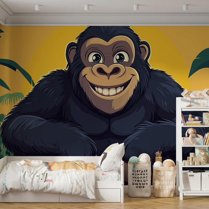 Papel pintado gorila | Un gorila sonriente en medio de la selva