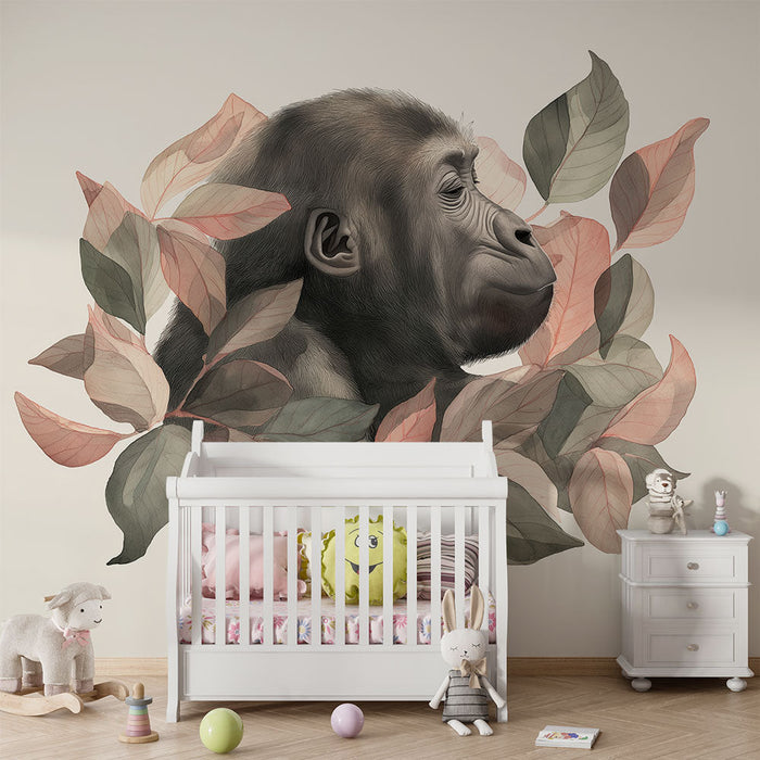 Fototapet gorila | Veličanstvena gorila okružena elegantnim lišćem