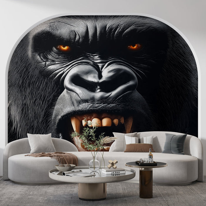 Papel de parede gorila | Rosto imponente de um gorila com olhos penetrantes