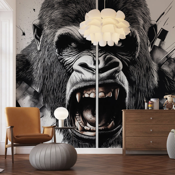 Foto Behang gorilla | Indrukwekkend gezicht van een gorilla met grafische details