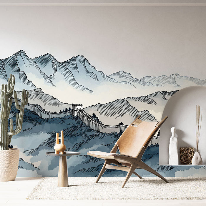 Fototapet Büyük Duvar | Dağlık bir manzara içinde Çin Seddi