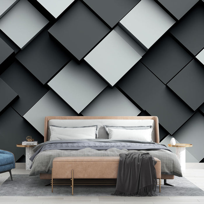 Tapetti | Gradienttiharmaa neliökuviointi